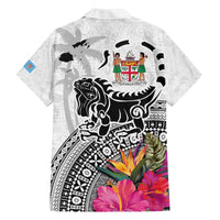 Fiji Iguana Family Matching Off Shoulder Short Dress and Hawaiian Shirt Tapa Tribal Tattoo and Hibiscus
