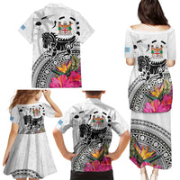 Fiji Iguana Family Matching Puletasi and Hawaiian Shirt Tapa Tribal Tattoo and Hibiscus