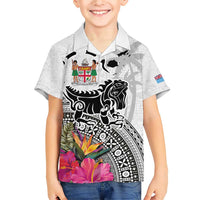 Fiji Iguana Family Matching Short Sleeve Bodycon Dress and Hawaiian Shirt Tapa Tribal Tattoo and Hibiscus