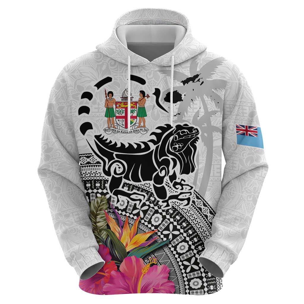 Fiji Iguana Hoodie Tapa Tribal Tattoo and Hibiscus