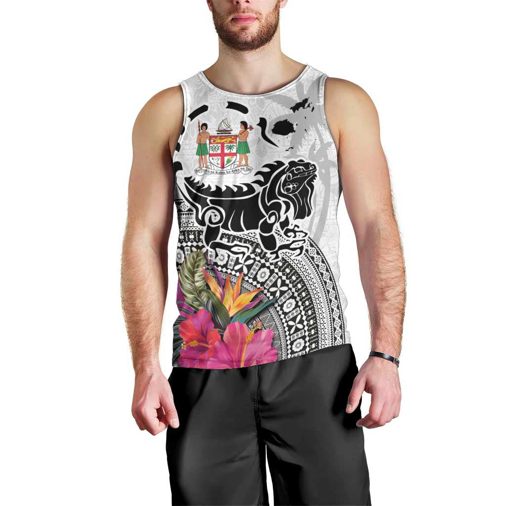 Fiji Iguana Men Tank Top Tapa Tribal Tattoo and Hibiscus