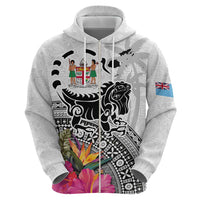Fiji Iguana Zip Hoodie Tapa Tribal Tattoo and Hibiscus