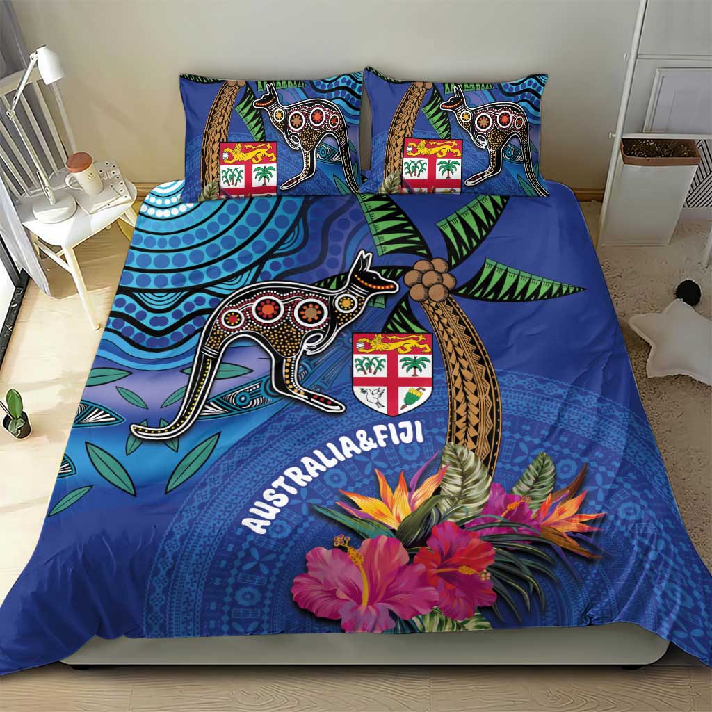 Fiji and Australia Together Bedding Set Aboriginal Kangaroo and Tapa Tribal Hibiscus