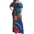 Fiji and Australia Together Off Shoulder Maxi Dress Aboriginal Kangaroo and Tapa Tribal Hibiscus