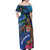 Fiji and Australia Together Off Shoulder Maxi Dress Aboriginal Kangaroo and Tapa Tribal Hibiscus