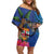 Fiji and Australia Together Off Shoulder Short Dress Aboriginal Kangaroo and Tapa Tribal Hibiscus