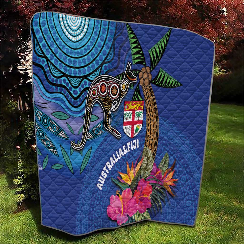 Fiji and Australia Together Quilt Aboriginal Kangaroo and Tapa Tribal Hibiscus