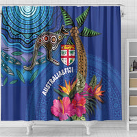 Fiji and Australia Together Shower Curtain Aboriginal Kangaroo and Tapa Tribal Hibiscus