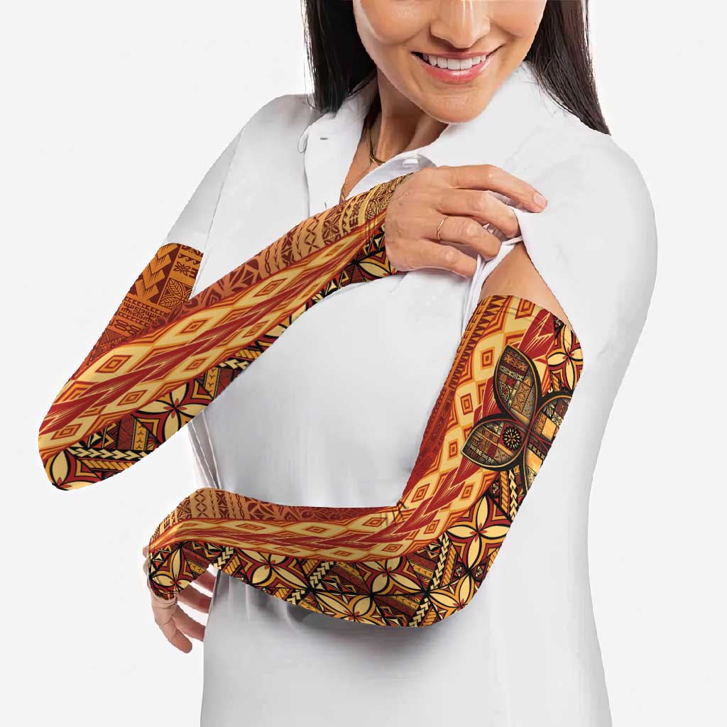 Samoan Pacific Tribal Flower Geometric Art Tattoos Arm Sleeves Siapo Pattern Flame Sunset - Polynesian Pride