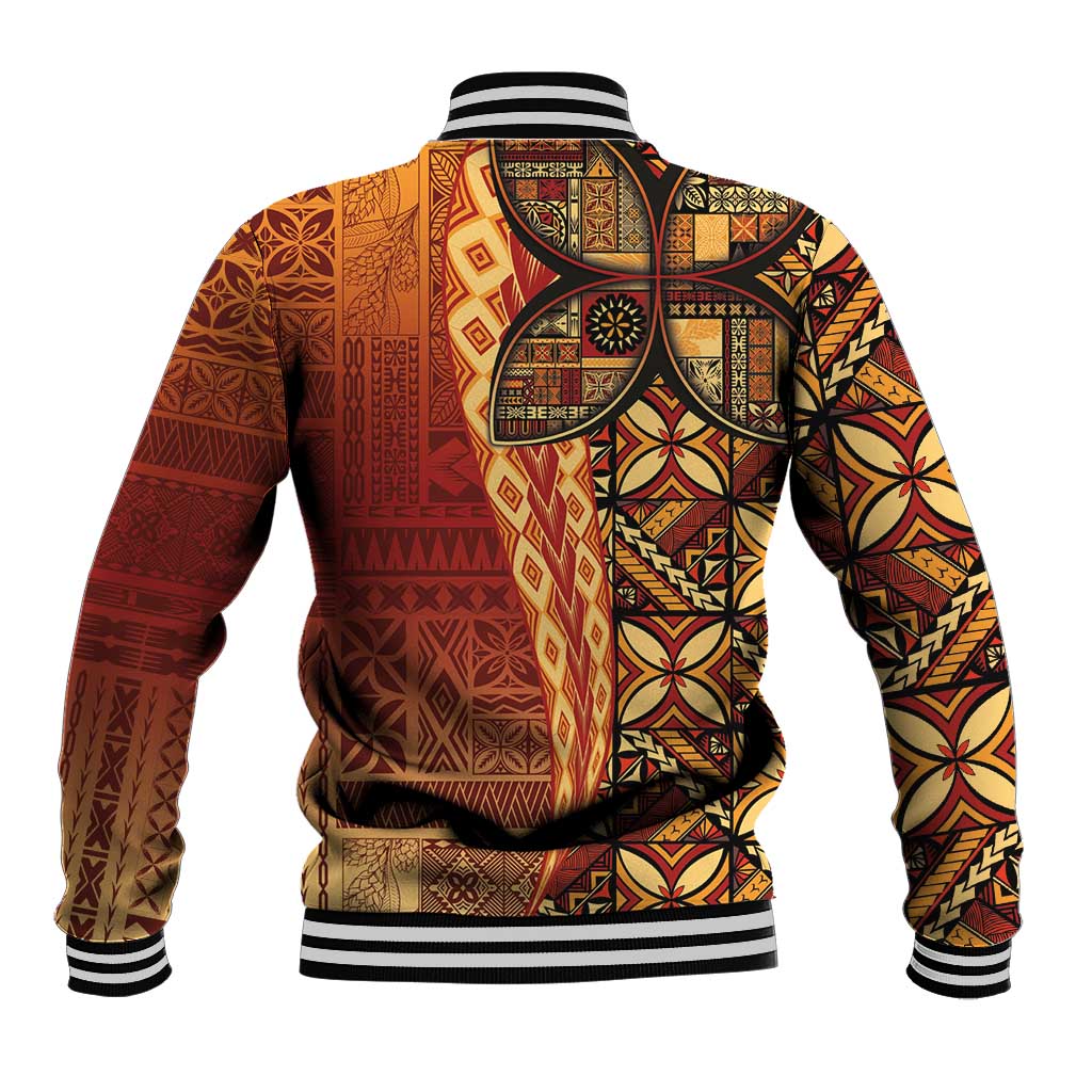 Samoan Pacific Tribal Flower Geometric Art Tattoos Baseball Jacket Siapo Pattern Flame Sunset - Polynesian Pride