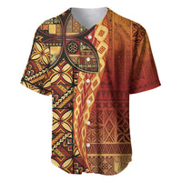 Samoan Pacific Tribal Flower Geometric Art Tattoos Baseball Jersey Siapo Pattern Flame Sunset - Polynesian Pride