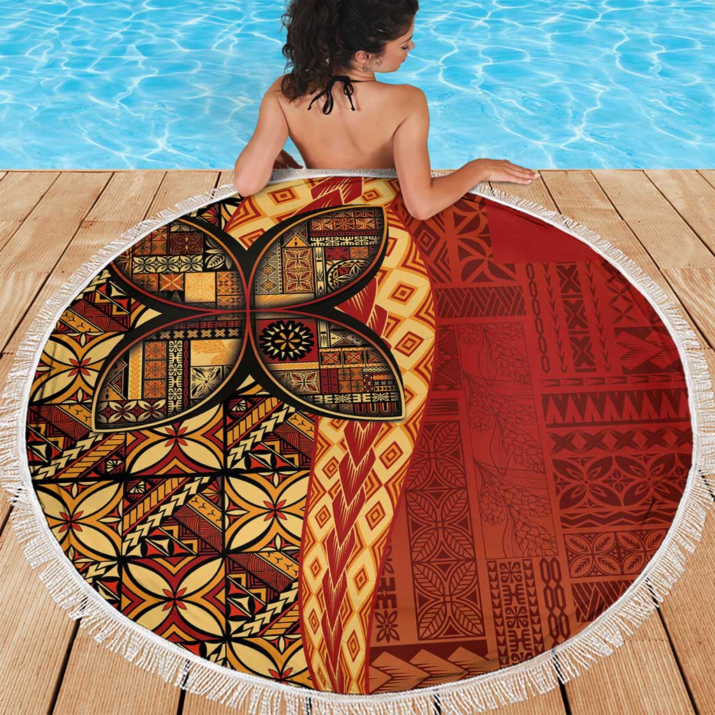 Samoan Pacific Tribal Flower Geometric Art Tattoos Beach Blanket Siapo Pattern Flame Sunset - Polynesian Pride
