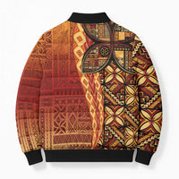 Samoan Pacific Tribal Flower Geometric Art Tattoos Bomber Puffer Jacket Siapo Pattern Flame Sunset - Polynesian Pride