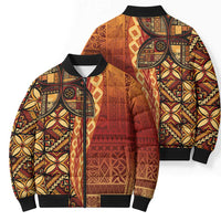 Samoan Pacific Tribal Flower Geometric Art Tattoos Bomber Puffer Jacket Siapo Pattern Flame Sunset - Polynesian Pride