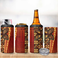 Samoan Pacific Tribal Flower Geometric Art Tattoos 4 in 1 Can Cooler Tumbler Siapo Pattern Flame Sunset - Polynesian Pride