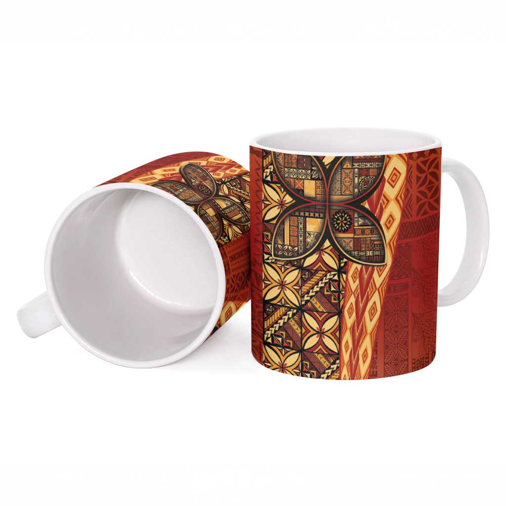 Samoan Pacific Tribal Flower Geometric Art Tattoos Ceramic Mug Siapo Pattern Flame Sunset - Polynesian Pride