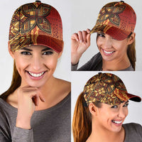 Samoan Pacific Tribal Flower Geometric Art Tattoos Classic Cap Siapo Pattern Flame Sunset - Polynesian Pride