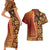 Samoan Pacific Tribal Flower Geometric Art Tattoos Couples Matching Short Sleeve Bodycon Dress and Hawaiian Shirt Siapo Pattern Flame Sunset - Polynesian Pride