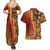 Samoan Pacific Tribal Flower Geometric Art Tattoos Couples Matching Summer Maxi Dress and Hawaiian Shirt Siapo Pattern Flame Sunset - Polynesian Pride