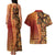 Samoan Pacific Tribal Flower Geometric Art Tattoos Couples Matching Tank Maxi Dress and Hawaiian Shirt Siapo Pattern Flame Sunset - Polynesian Pride