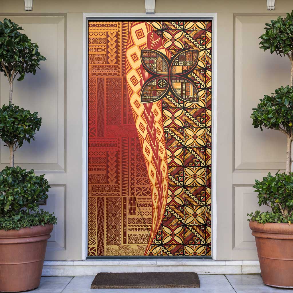 Samoan Pacific Tribal Flower Geometric Art Tattoos Door Cover Siapo Pattern Flame Sunset - Polynesian Pride