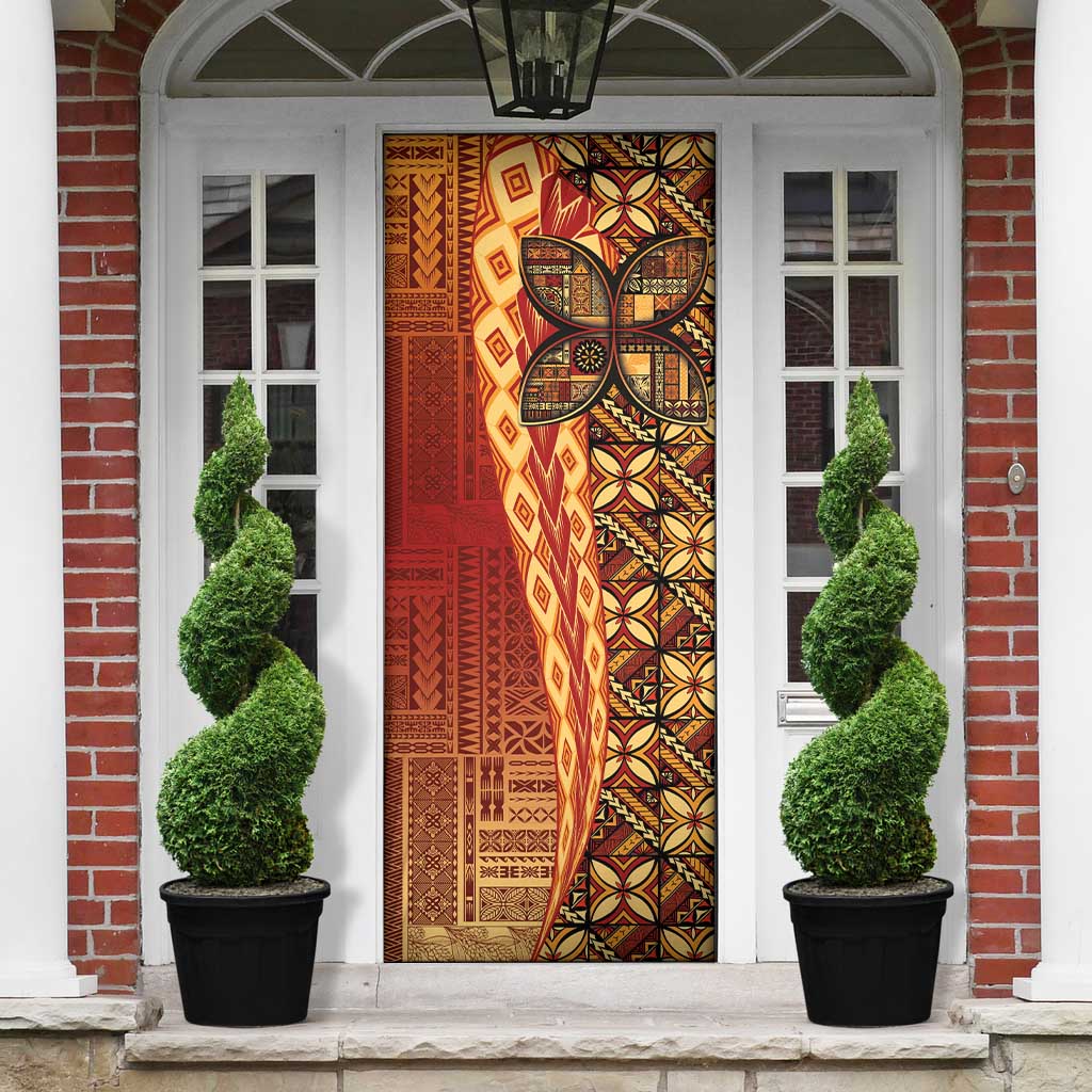 Samoan Pacific Tribal Flower Geometric Art Tattoos Door Cover Siapo Pattern Flame Sunset - Polynesian Pride