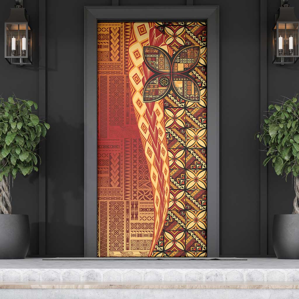 Samoan Pacific Tribal Flower Geometric Art Tattoos Door Cover Siapo Pattern Flame Sunset - Polynesian Pride