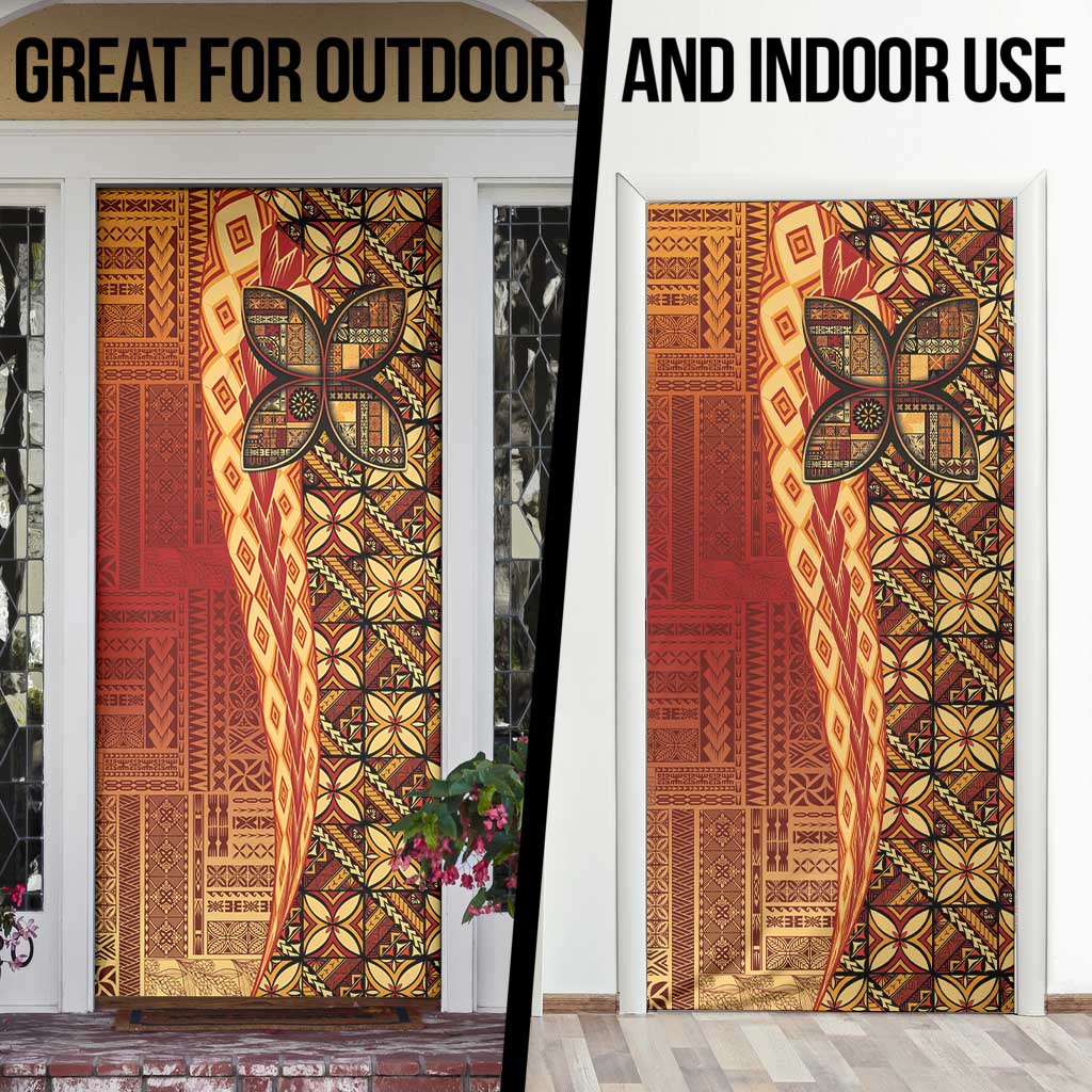 Samoan Pacific Tribal Flower Geometric Art Tattoos Door Cover Siapo Pattern Flame Sunset - Polynesian Pride