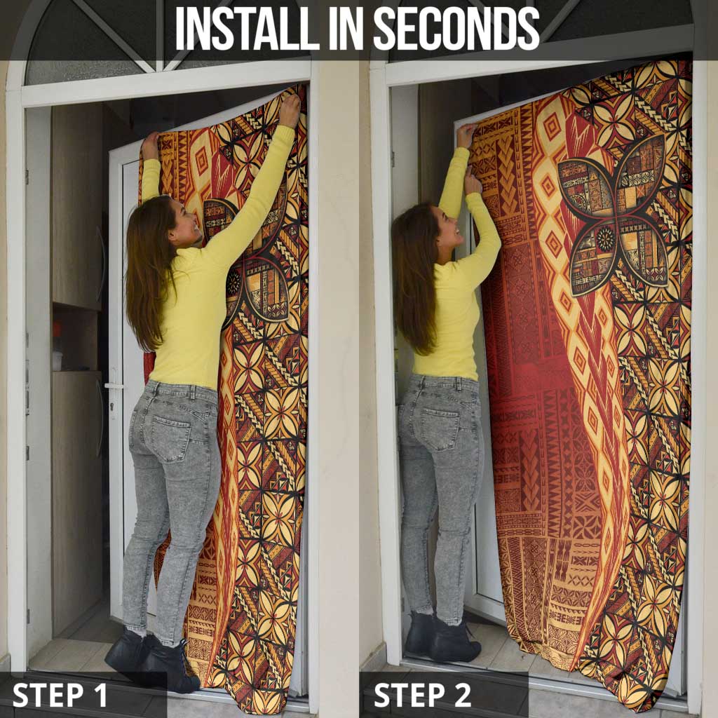 Samoan Pacific Tribal Flower Geometric Art Tattoos Door Cover Siapo Pattern Flame Sunset - Polynesian Pride