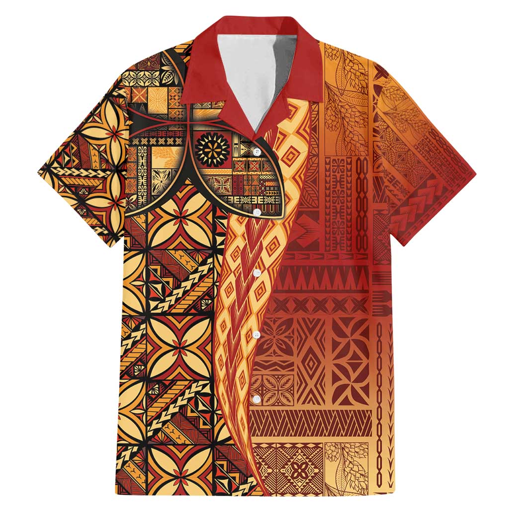 Samoan Pacific Tribal Flower Geometric Art Tattoos Family Matching Mermaid Dress and Hawaiian Shirt Siapo Pattern Flame Sunset - Polynesian Pride