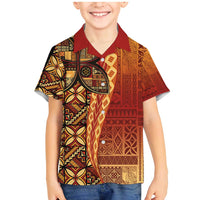Samoan Pacific Tribal Flower Geometric Art Tattoos Family Matching Mermaid Dress and Hawaiian Shirt Siapo Pattern Flame Sunset - Polynesian Pride