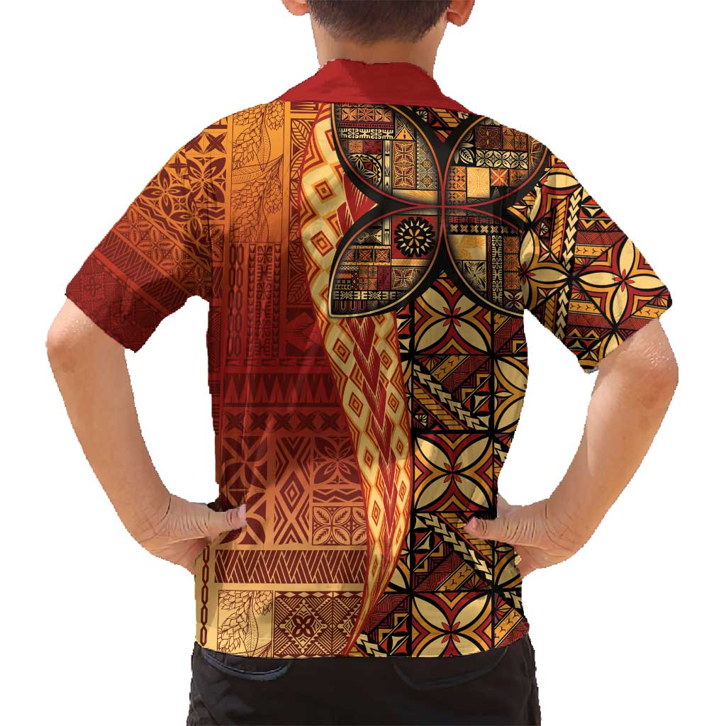 Samoan Pacific Tribal Flower Geometric Art Tattoos Family Matching Summer Maxi Dress and Hawaiian Shirt Siapo Pattern Flame Sunset - Polynesian Pride
