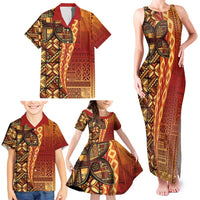 Samoan Pacific Tribal Flower Geometric Art Tattoos Family Matching Tank Maxi Dress and Hawaiian Shirt Siapo Pattern Flame Sunset - Polynesian Pride
