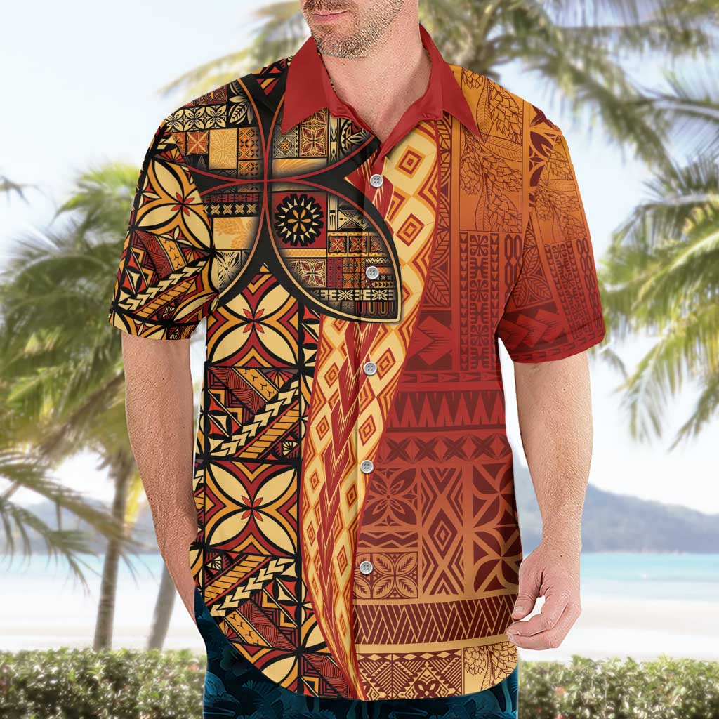 Samoan Pacific Tribal Flower Geometric Art Tattoos Hawaiian Shirt Siapo Pattern Flame Sunset - Polynesian Pride