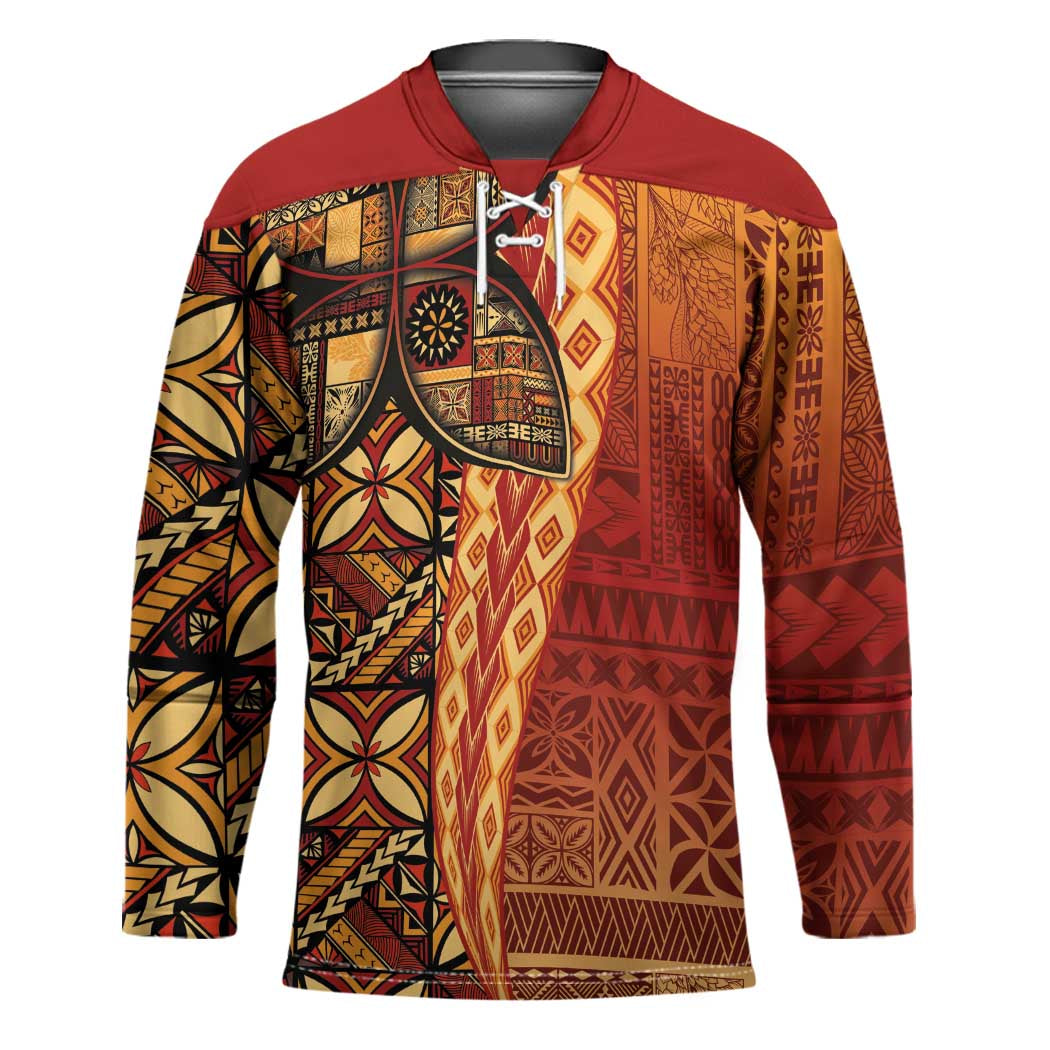 Samoan Pacific Tribal Flower Geometric Art Tattoos Hockey Jersey Siapo Pattern Flame Sunset - Polynesian Pride