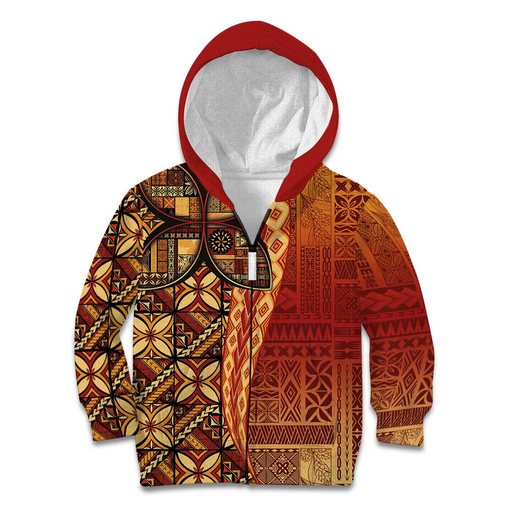 Samoan Pacific Tribal Flower Geometric Art Tattoos Kid Hoodie Siapo Pattern Flame Sunset - Polynesian Pride
