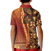 Samoan Pacific Tribal Flower Geometric Art Tattoos Kid Polo Shirt Siapo Pattern Flame Sunset - Polynesian Pride