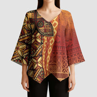 Samoan Pacific Tribal Flower Geometric Art Tattoos Kimono Sleeve Blouse Siapo Pattern Flame Sunset - Polynesian Pride