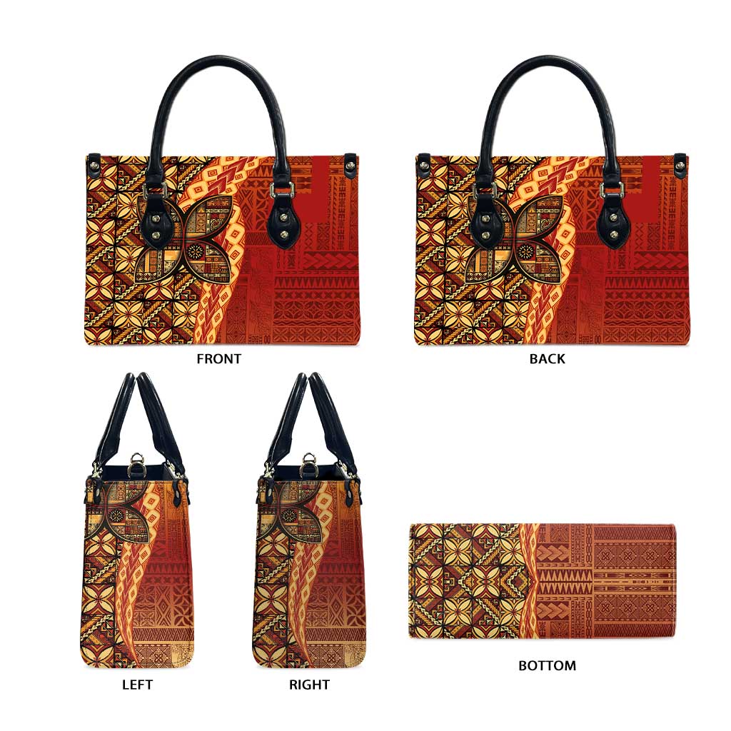 Samoan Pacific Tribal Flower Geometric Art Tattoos Leather Bag Siapo Pattern Flame Sunset - Polynesian Pride
