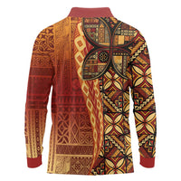 Samoan Pacific Tribal Flower Geometric Art Tattoos Long Sleeve Polo Shirt Siapo Pattern Flame Sunset - Polynesian Pride