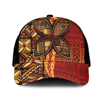 Samoan Pacific Tribal Flower Geometric Art Tattoos Mesh Trucker Cap Siapo Pattern Flame Sunset - Polynesian Pride