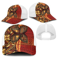 Samoan Pacific Tribal Flower Geometric Art Tattoos Mesh Trucker Cap Siapo Pattern Flame Sunset - Polynesian Pride