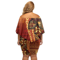 Samoan Pacific Tribal Flower Geometric Art Tattoos Off Shoulder Short Dress Siapo Pattern Flame Sunset - Polynesian Pride