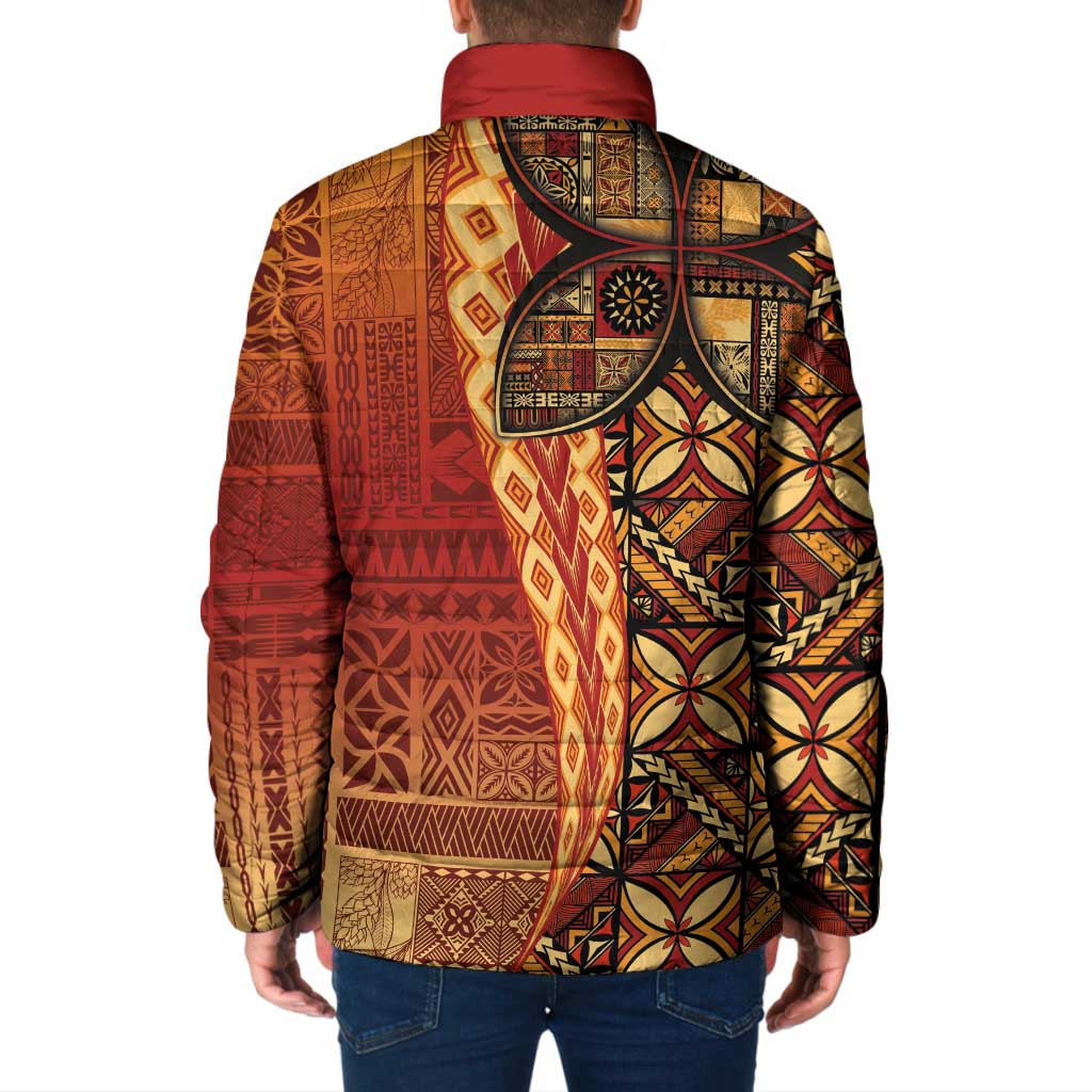 Samoan Pacific Tribal Flower Geometric Art Tattoos Padded Jacket Siapo Pattern Flame Sunset - Polynesian Pride
