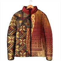 Samoan Pacific Tribal Flower Geometric Art Tattoos Padded Jacket Siapo Pattern Flame Sunset - Polynesian Pride