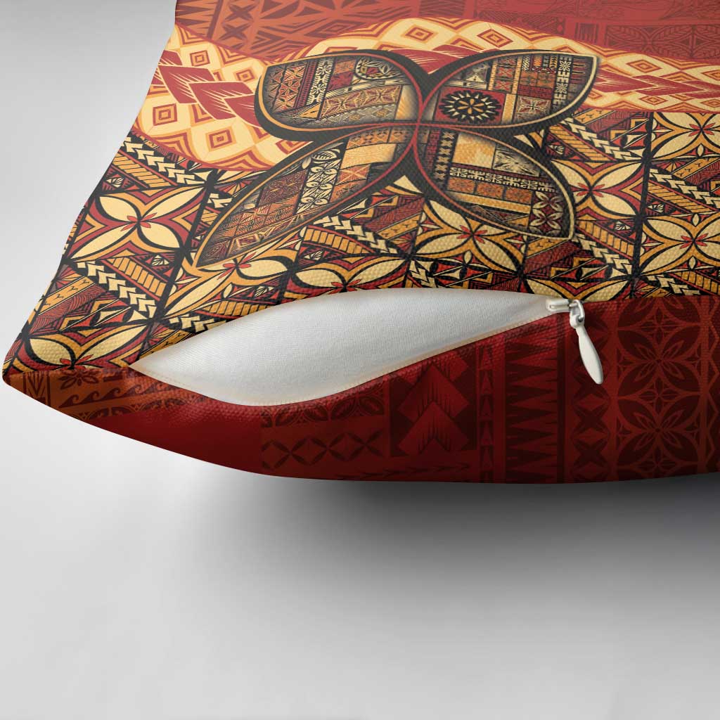 Samoan Pacific Tribal Flower Geometric Art Tattoos Pillow Cover Siapo Pattern Flame Sunset - Polynesian Pride