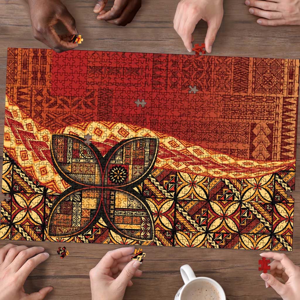 Samoan Pacific Tribal Flower Geometric Art Tattoos Puzzle Siapo Pattern Flame Sunset - Polynesian Pride