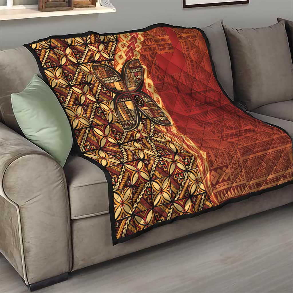 Samoan Pacific Tribal Flower Geometric Art Tattoos Quilt Siapo Pattern Flame Sunset - Polynesian Pride