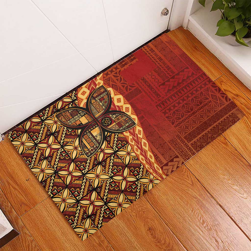 Samoan Pacific Tribal Flower Geometric Art Tattoos Rubber Doormat Siapo Pattern Flame Sunset - Polynesian Pride