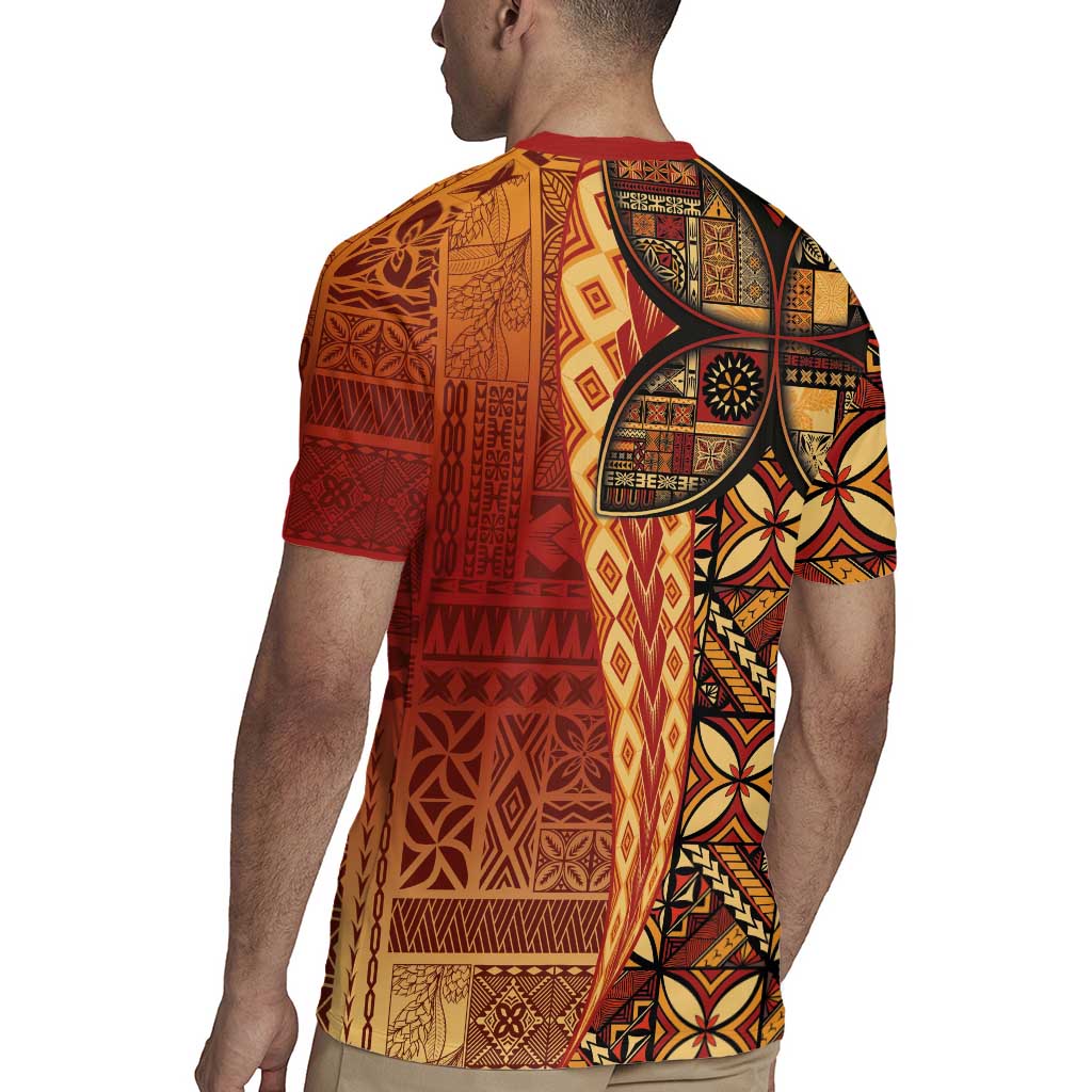Samoan Pacific Tribal Flower Geometric Art Tattoos Rugby Jersey Siapo Pattern Flame Sunset - Polynesian Pride